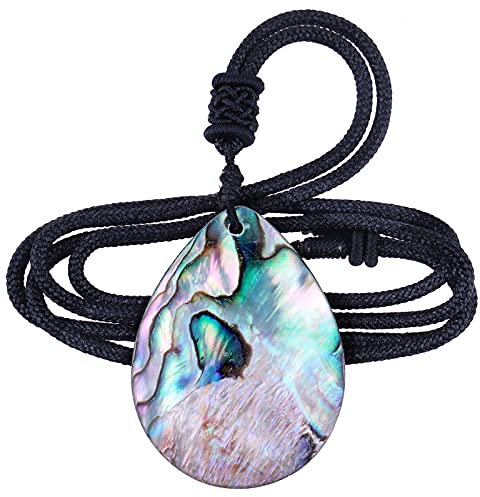 KYEYGWO Abalone Muschel Anhänger für Damen und Herren, Verstellbare Tropfenform Halskette Perlmutt Schmuck mit Nylon Seil, Mode Segen Anhängers für Valentinstagsgeschenke, Glücksbringer, Amulette