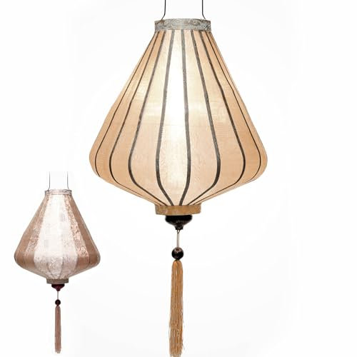 Asiatische Laterne aus Seide, Farbe Champagner Rosa, A Ø35cm - Traditionelle Hoi An Laterne aus Stoff, Bambus und Holz, Handgemacht - Dekoration und Handwerk aus Vietnam (A25-BE)