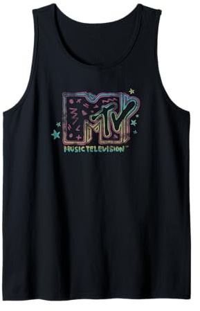 MTV Neon Retro Doodle Filled MTV Logo Tank Top