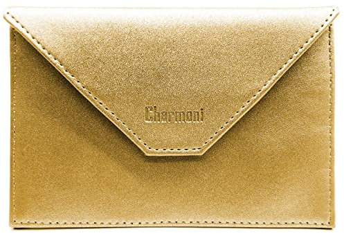Charmoni - Etui Pochette Porte Papier Voiture - Porte Carte Grise permis de Conduire pièce d'identité Assurance - Cuir Vachette - Femme Homme (Gold)