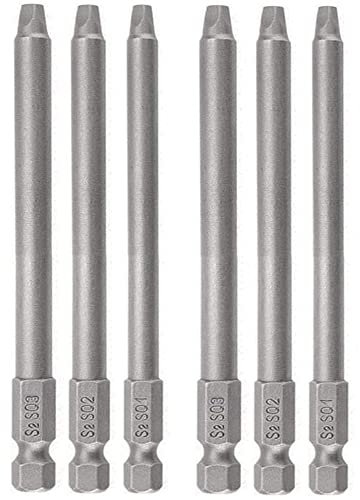 Fongmore Schraubendreher-Bits, 6 Stück, 1/4-Zoll-Schaftlänge, lang, magnetisch, Vierkantkopf, Elektrowerkzeuge SQ1, SQ2, SQ3 (100 mm)