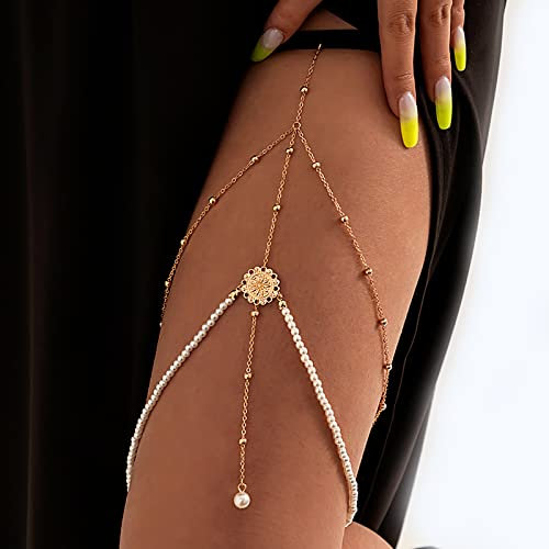 Atentuyi Geschichtetes Gold Bein Kette Perle Anhänger Bein Kette Sexy Bikini Strand Geschirr Böhmischen Körper Kette Oberschenkel Schmuck Für Frauen Und Mädchen
