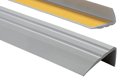 Nez de marche PVC 50x25mm, 100 cm - Profil d’angle autoadhésif, antidérapant, d'escalier-protection, bande de bordure - Gris