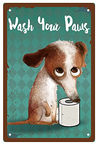 CREATCABIN Lustiges Badezimmer-Blechschild Hund Waschen Sie Ihre Pfoten Schilder Vintage Wandkunst Dekoration Plakette Bauernhaus Kunstwerk Badezimmer Bar Pub Cafe Dekoration Weihnachten 8 x 12(5) cm
