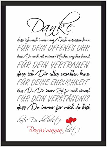 Bonusmama Geschenke Geburtstagsgeschenk Muttertag Kunstdruck Poster Bild Karte Geschenkidee Liebeserklärung an die beste Bonus Mama, Geburtstag Geschenk
