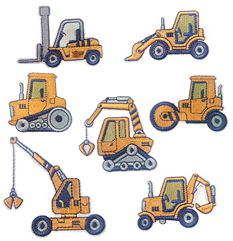7PCS Embroidered Construction Vehicle Iron On Patches DIY Accessories Cartoon Excavator Embroidery Badge Sew On Patch Applique for Clothes Backpack Hat Decoration