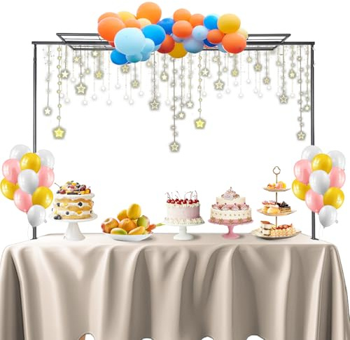 Hopesun Verstellbarer Tischstangenständer, 127 cm - 259 cm Länge, Metallballon-Blumenbogen-Set, geeignet für Verschiedene Tischgrößen, Geburtstag, Hochzeit, Halloween, Weihnachten, Party-Dekoration,