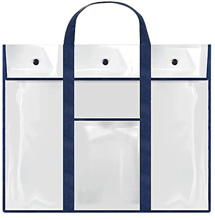Large Waterproof PVC A2/A3/A4 Paper Art Portfolio Artist Carry Bag Clear Files Tote Bag with Handle Thick Hanging Pouch Teachers Art Students Storage Bag for Drawing Board Canvases Paints Pencils