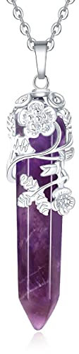XIANNVXI Natürlichen Amethyst Kristall Punkt Anhänger Halskette Reiki Heilung Kristalle Stein Halsketten Edelstein Quarz Blume Gewickelt Schmuck für Frauen Mädchen
