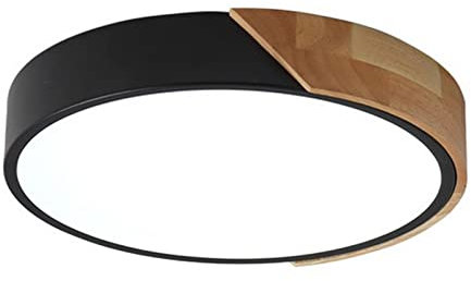 LIGKIN LED Deckenleuchte Holz 24W Deckenlampe Rund 30cm Weiß 6500K Durchmesser Modern Küchenlampe Lampe Wohnzimmer für Balkon Flur Babyzimmer Schlafzimmer Esszimmer (Schwarz)