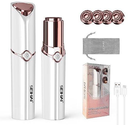 SEIHAI Epilateur Visage Femme - Rechargeable, Epilation Visage Femmes, Épilateur Visage, Appareil D'Épilation Pour Le Visage, Les Lèvres, Le Menton (Blanc (avec 4 têtes de remplacement))