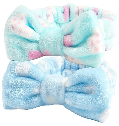 scicent Spa-Stirnband 2 Stück Schleifen-Haarbänder Make-up-Stirnbänder Frauen Korallen-Fleece elastisches Stirnband Waschen des Gesichts Dusche Sport Schönheit Hautpflege - 13010
