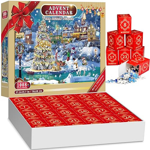 Tosekry Adventskalender 2024 Puzzle Erwachsene, 1008 Teile Jigsaw Puzzle Weihnachtskalender Geschenke für Erwachsene und Kinder