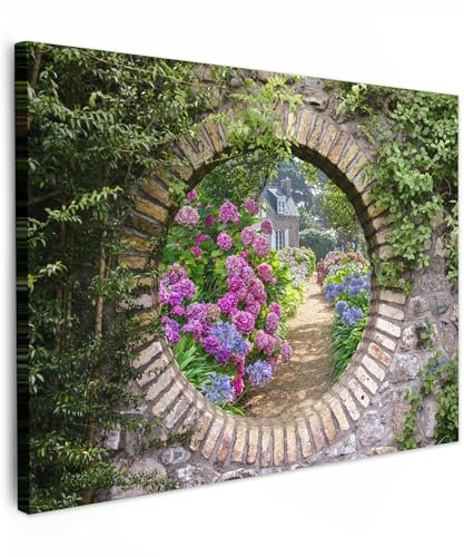 MuchoWow© Leinwand Bilder 70x50 cm Wanddeko Wohnzimmer Aesthetic Room Decor Deko Zimmer Wandbilder Modern Fotogeschenke Fensterblick - Blumen - Hortensie - Sommer