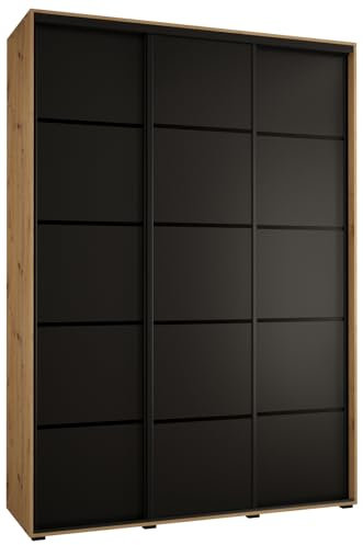 MEBLE KRYSPOL Davos 4 170 Schrank mit DREI Schiebetüren für Schlafzimmer - Moderner Kleiderschrank mit Kleiderstange und Regalen - 235,2x170x45 cm - Artisan Schwarz Schwarz