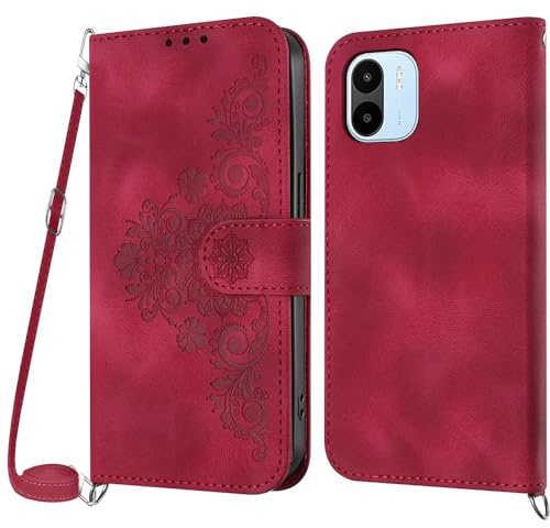 NETANY Cover per Xiaomi Redmi A1 /Redmi A2 con Cordino, Flip Portafoglio Custodia in Pelle, [2 Porta Carte][Chiusura Magnetica],Custodia Libro Cover con Laccio per Xiaomi Redmi A1 /Redmi A2 (Rosso)