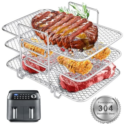 AKOFIC Accesorios Freidora Sin Aceite, 7.8 Pulgadas Accesorios Para Freidoras de Aire, Soporte de Acero Inoxidable Rejilla para Freidora de Aire Compatible con Cecotec/COSORI/Ninja Foodi