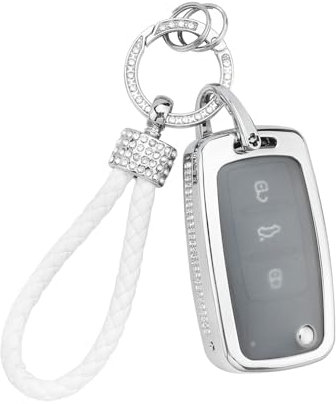 VDARK für Skoda Schlüsselanhänger Abdeckung Volkswagen Bling Auto Smart Fernbedienung Schlüssellos Glitzerndes Schlüsselgehäuse Halter für VW Golf Polo Jetta Tiguan Bora Octavia Seat Leon Altea
