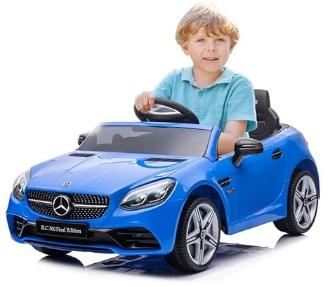 Mercedes Kinder Elektroauto, Elektro Kinderauto im Alter von 3 Jahren, Motorleistung 2x30W, Lenkrad mit Sound, Sicherheitsgurte (Blau)