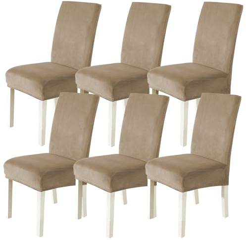 CYCMACO Stuhlhussen Samt 6er Set, Stretch Stuhlüberzieher, Stuhlbezug Schwingstuhl, Hussen Für Stühle Hochlehner, Stuhlbezüge Kratzfest, Universal Chair Cover Waschbarer, Kamel