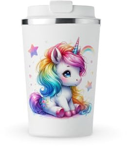 MAXIKIWI - Tazza termica a doppia parete, a tenuta stagna, in acciaio inox, tazza da viaggio per caffè o tè con coperchio, mantiene le bevande calde e fredde - Tema unicorno acquerello 2-350 ml