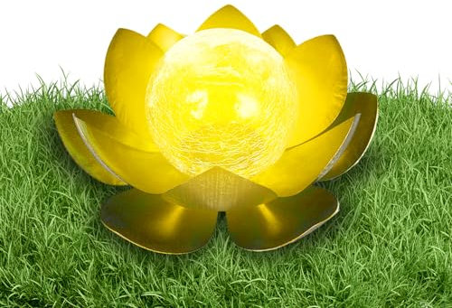 Tuzsocr Solar Lotus Laterne, Lotusblüte Solarlampe für außen, Kugel Crackle-Glas Garten Strahler, für Außen Terassendeko LED Solarleuchten Wasserdicht Metall Solarlaterne für Außen, 20cm (Gold)
