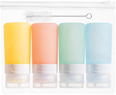 MICEBAY 60ml Condiment Squeeze Bottles, Leakproof Salad Dressing Container | 4 Pack Silicone Salad Dressing Container to Go with Snack Storage Bag, Sauce Bottles for Lunch Box, Ketchup, Syrup, Candies