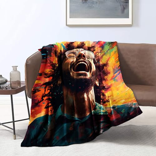 Flanelldecke fürs Bett, farbenfrohe Decke mit kosmischem Rastafari-, warme, weiche Plüschdecke für übers Bett für Mädchen, als Geschenk zum Vatertag und Geburtstag für Papa und Männer.
