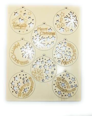 OVUNQUE PROTEGGIMI Set mit 7 Weihnachtskugeln mit Familie, Weihnachtsbaumschmuck aus Holz, zum Selbermachen, Weihnachtsschmuck (Familie)