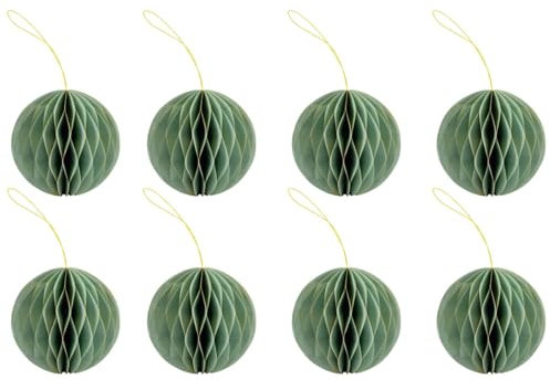 Weihnachtsbaum Anhänger 8er Set aus Papier Kugel- Scandi Faltbare Hängedeko in Hellgrün Magnet & Goldkante - Moderne Weihnachtsdeko Ø 10 cm cm für Wohnzimmer, Fenster & Weihnachtsbaumschmuck