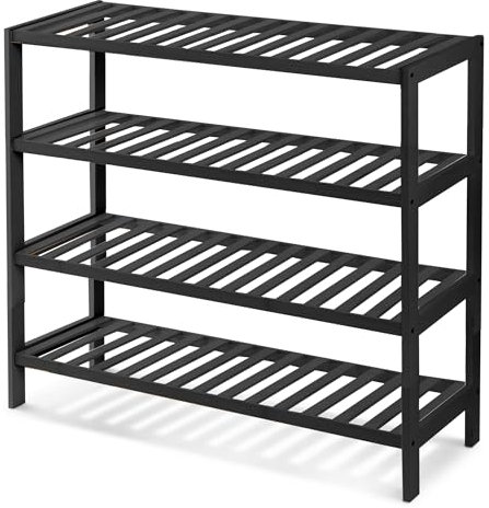 KEPLIN 4 Tier Natural Bamboo Shoe Rack Easy Assembly & Strong Design Shelf Organiser Ideal for Bedroom,Bathroom,Hallway & Small Spaces Large Capacity Up to 12 Pairs of Shoes(67x70x25cm)