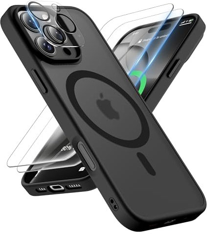 ORETECH für iPhone 16 Pro Max Hülle mit [2 Schutzfolie+1 Kameraschutz][Kompatibel mit Mag-Safe]Handyhülle für iPhone 16 Pro Max 6,9 Zoll,Mattierte Durchscheinende Hülle iPhone 16 Pro Max Case Schwarz