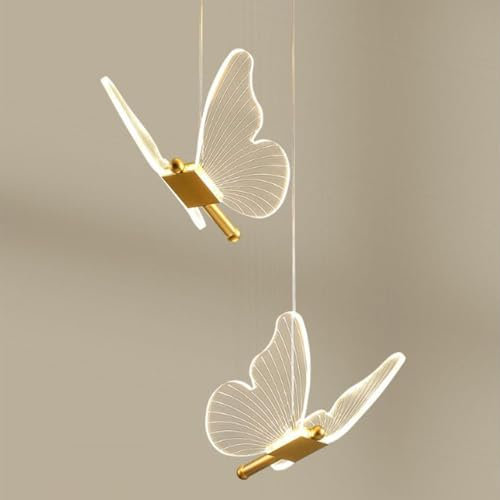 LIGKIN LED-Hängeleuchte 12W Schmetterling Kreativ Kronleuchter 3000K-6500K Dimmbar Deckenleuchte LED Acryl für Kinderzimmer, Wohnzimmer, Esszimmer