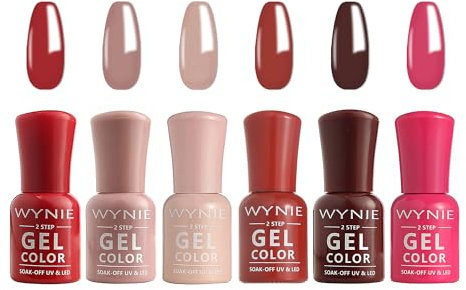 WYNIE Esmaltes Semipermanentes en Gel 6 Colores, Tonos Rojos, Rosa, Kit de Uñas en Gel UV/LED Valentín Manicura Romántica