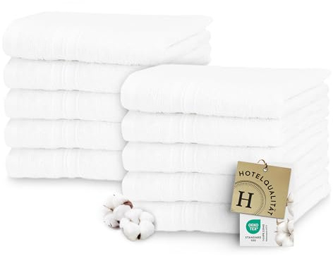 ZOLLNER 10er Set Seiftücher in 30x30 cm - besonders weiche und saugstarke Handtücher in weiß - mit praktischem Aufhänger - waschbar bis 95°C - Baumwolle - Hotelqualität