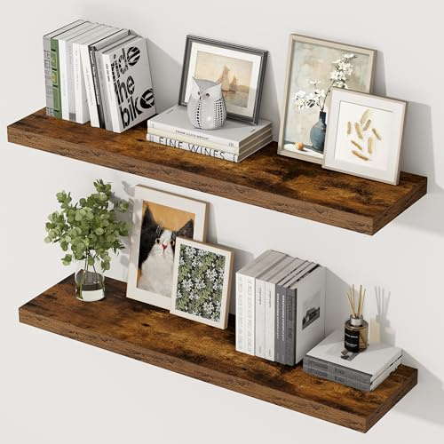 Extra Tiefes 29,5 cm Wandregal Holz, 90cm Lang Wandboard Vintage Braun, Schweberegal aus MDF Holz, Regal Wand für mehr Stauraum, Regalbrett für Küche, Wohnzimmer, Schlafzimmer, Badezimmer & Büro