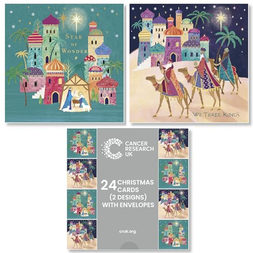 Cancer Research UK Box of 24 Charity Christmas Cards - 2 Designs - Bethlehem Duo