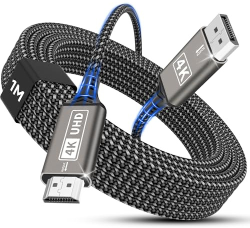 Nersligek Cable DisplayPort a HDMI 4K, Cable Unidireccional DP a HDMI Macho a Macho UHD 4k@30Hz, 2k@60Hz, 1080p Trenzado DP a HDTV Compatible con Monitores/Proyectores/HDTV, Lenovo, DELL, HP - 1M
