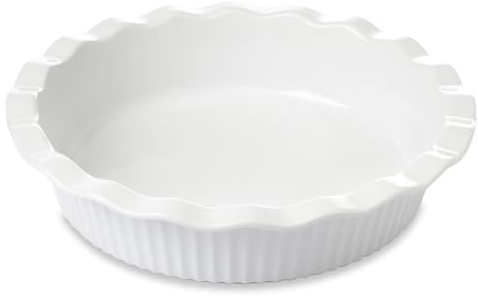 Miicol White Ceramic Pie Pan, 50 oz Ripple Edge Deep Baking Dish, 9 Inch Round Ceramic Pie Plate, Suitable for Quiche, Apple Pie, Meat Pie, Ideal Gift for Baking Lovers