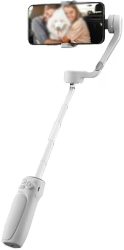 BOOZXCV Phone Camera Stabilizer, 3 Axis Gimbal Stabilizer with 215mm Extendable Rod, Magnetic Fill Light 4 Brightness Adjustment, Foldable, Anti-Shake and Sliding Zoom