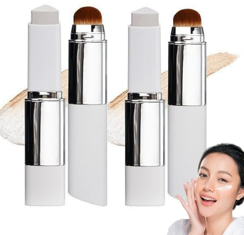 2pcs Chartming Color Changing Foundation Stick,Cover Cream Stick V White Korean Foundation St/ick,Moisturizing Double-Ended Concealing St/ick,With Brush Head,Suitable for All Skin Types(Natural)