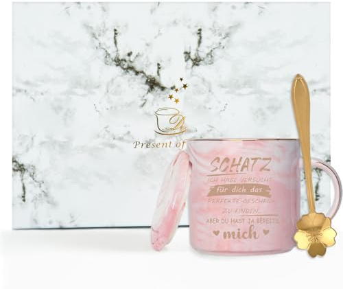 Kaffeetasse Geschenk für Freundin, Personalisierte Tasse zum Geburtstag Jahrestag Geschenke- Schatz ich habe versucht für dich das beste Geschenk zu finden- 350ml Rosa