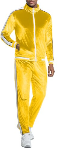 ANOTWENER Men's 2 Piece Tracksuits Velour Sweatsuits Athletic Fit Velvet Outfit Jogging Full Zip Jacket Pants Set, Yellow, X-Large