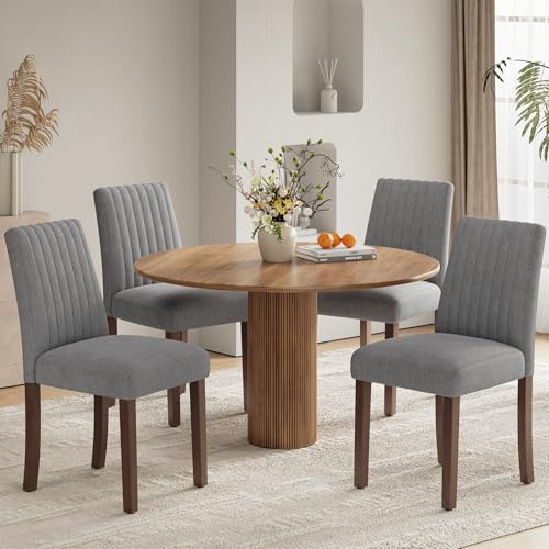 COLAMY Esszimmerstühle 4er Set, Polsternder Stühle Esszimmer mit Rückenlehne, Küchenstühle Gepolstert, Stoff Dining Chairs Holzbeinen für Esszimmer, Küche, Restaurant, Dunkelgrau