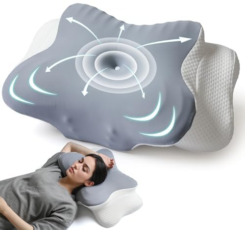 AmzHandler Seitenschläferkissen aus Memory Foam, Ergonomisches Nackenstützkissen Kopfkissen, Orthopädisches Nackenstützkissen für Nacken-und Schulterschmerzen, L 62 x W 38 x H 14,4/9 cm (Grau)