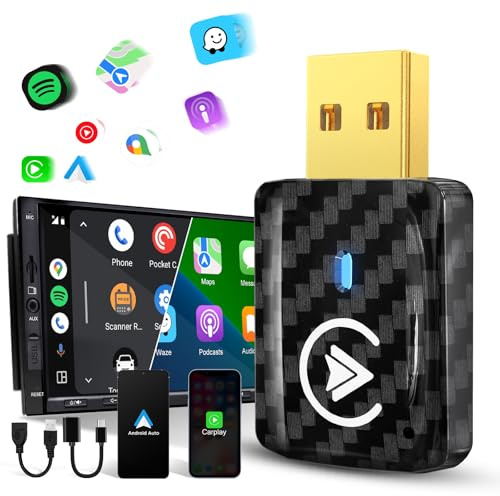MSXTTLY Adattatore Android Auto Wireless, Carplay Wireless per iPhone 17-12 & Android 11+, Bluetooth 5.3, Dual Core WLAN 5.8GHz, Veloce e Stabile