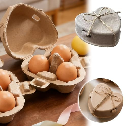 Herzförmige Eierkartons aus Papier-Zellstoff, 30 Stück, mit Juteband - Wiederverwendbare Aufbewahrung für 3 Eier, nachhaltig & stabil für Bauernhof, Markt und Geschenk