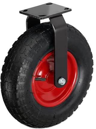 Relaxdays Bockrolle, 3.50-4, Traglast 120 kg, Gummi, Stahlplatte, luftbereift, Schwerlastrad, Gummirolle, schwarz/rot