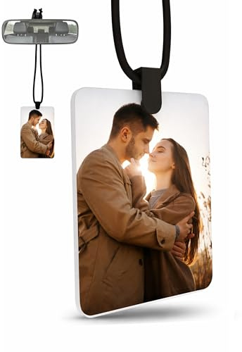 Meinearmbänder Personalisierter Auto Anhänger mit Foto – Rückspiegel Deko, Individuelles Geschenk für Paare