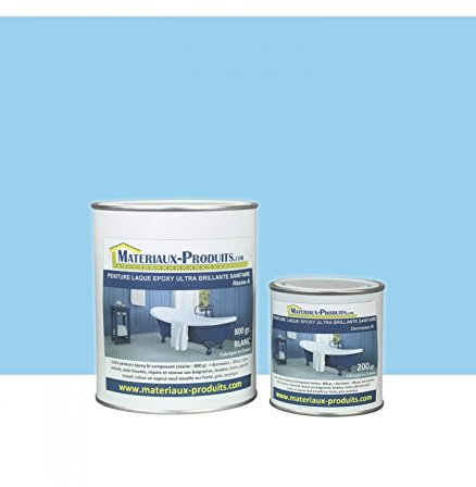 MATPRO - Peinture Laque Epoxy Salle de Bain - Sans Solvant, Auto-Lissant - Répare et Rénove Baignoire, Lavabo, Évier, Plan de Travail - Bleu Piscine - 1Kg